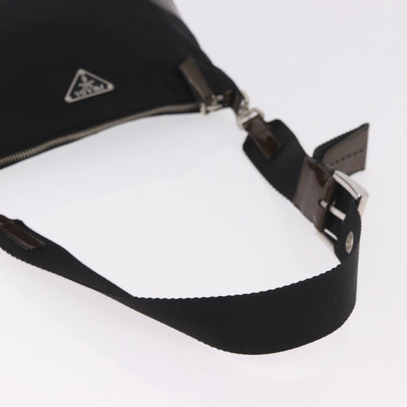 PRADA Shoulder Bag Nylon Silver Black Auth 187204A