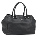 PRADA Tote Bag Leather Black Silver Auth 187205A-1