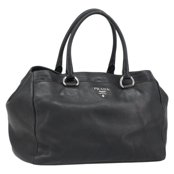 PRADA Tote Bag Leather Black Silver Auth 187205A