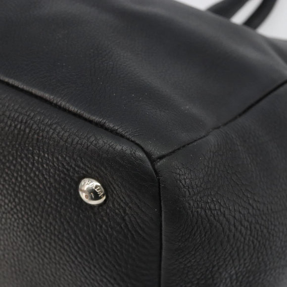 PRADA Tote Bag Leather Black Silver Auth 187205A