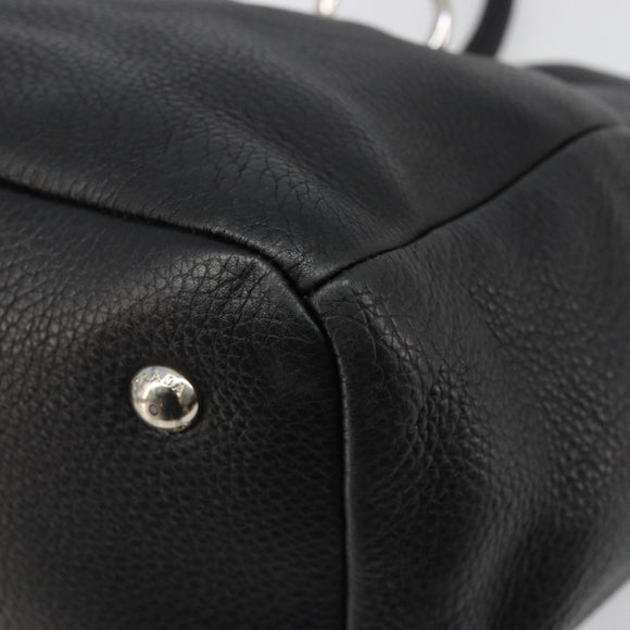 PRADA Tote Bag Leather Black Silver Auth 187205A