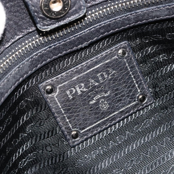 PRADA Tote Bag Leather Black Silver Auth 187205A