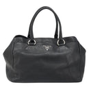 PRADA Tote Bag Leather Black Silver Auth 187205A-2