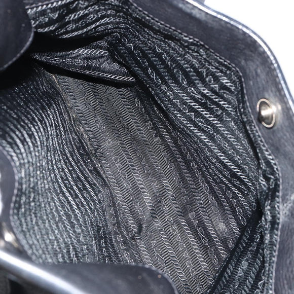 PRADA Tote Bag Leather Black Silver Auth 187205A