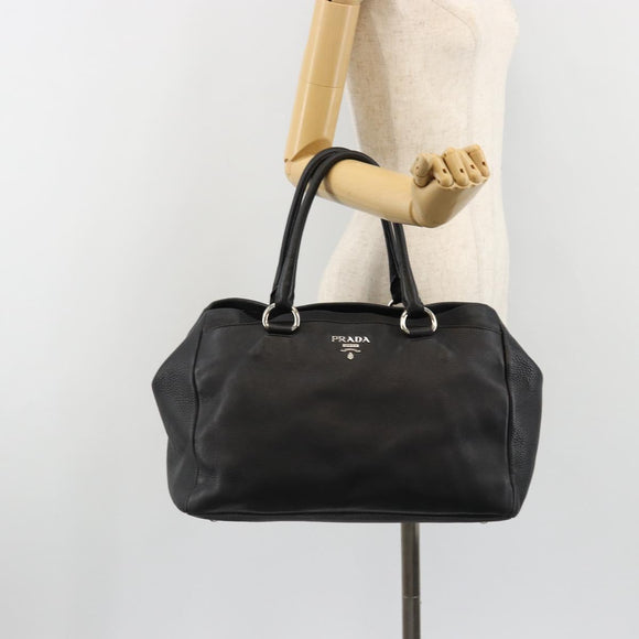 PRADA Tote Bag Leather Black Silver Auth 187205A