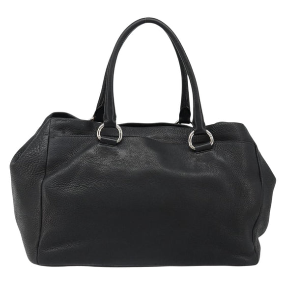 PRADA Tote Bag Leather Black Silver Auth 187205A
