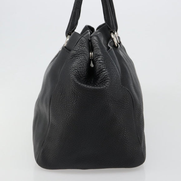 PRADA Tote Bag Leather Black Silver Auth 187205A