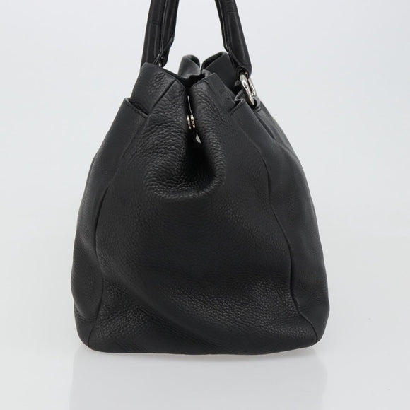 PRADA Tote Bag Leather Black Silver Auth 187205A