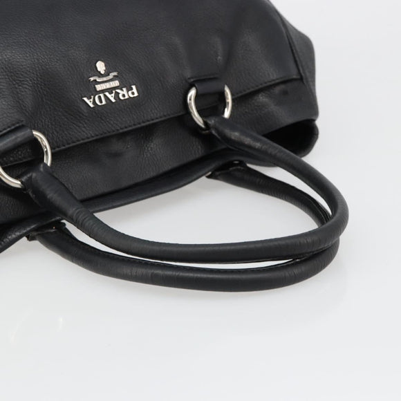 PRADA Tote Bag Leather Black Silver Auth 187205A