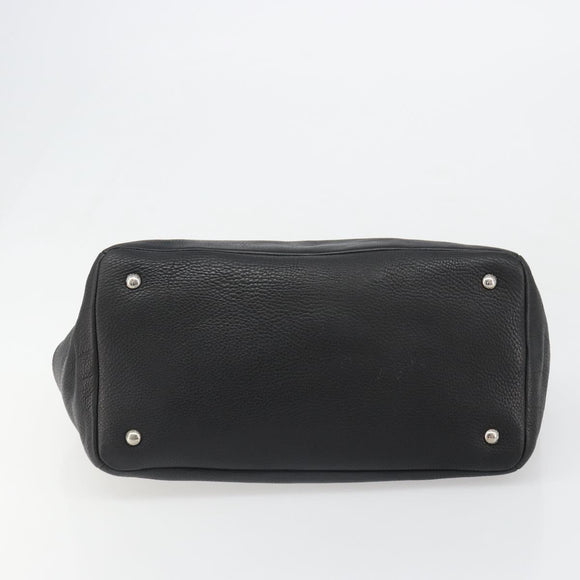 PRADA Tote Bag Leather Black Silver Auth 187205A