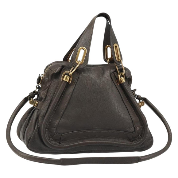 Chloe Paraty Hand Bag Leather 2way Brown Gold Auth 187206A
