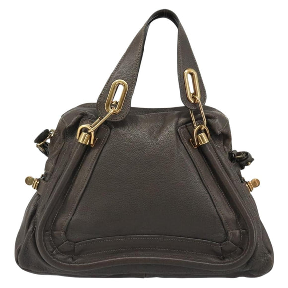 Chloe Paraty Hand Bag Leather 2way Brown Gold Auth 187206A