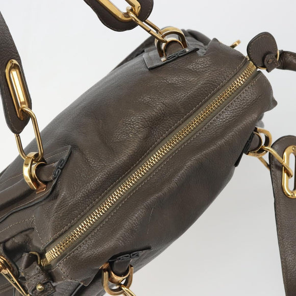 Chloe Paraty Hand Bag Leather 2way Brown Gold Auth 187206A