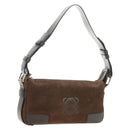 LOEWE Anagram Shoulder Bag Suede Leather Brown Silver Auth 187211SAV-1