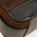 LOEWE Anagram Shoulder Bag Suede Leather Brown Silver Auth 187211SAV-15