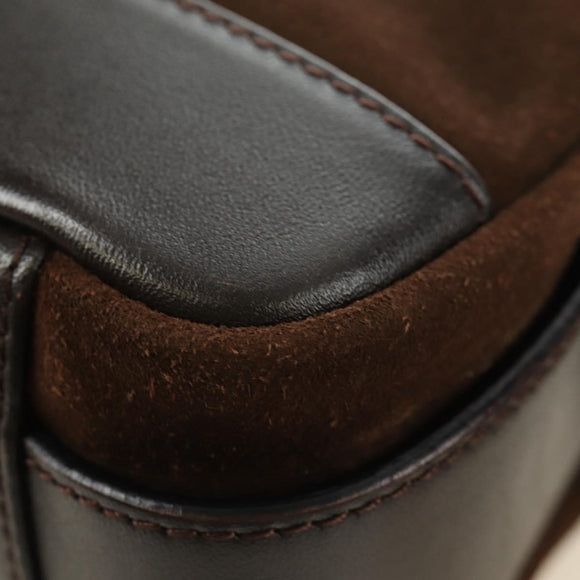 LOEWE Anagram Shoulder Bag Suede Leather Brown Silver Auth 187211SAV