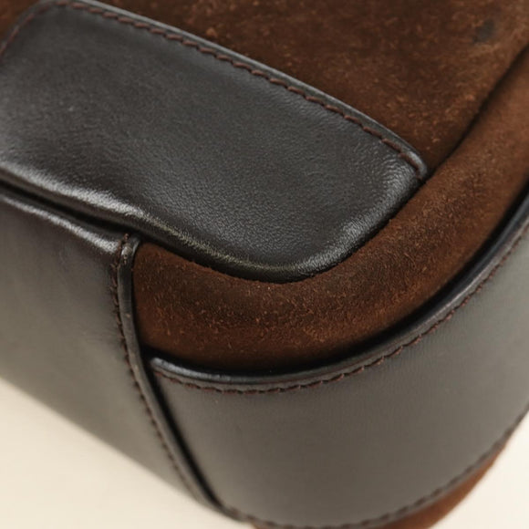 LOEWE Anagram Shoulder Bag Suede Leather Brown Silver Auth 187211SAV
