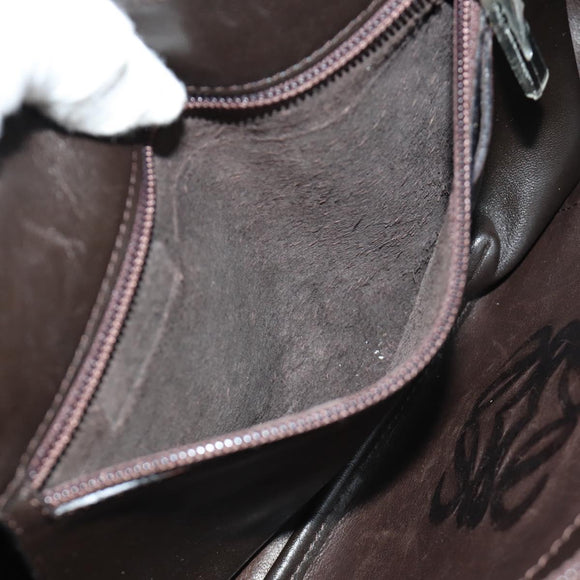 LOEWE Anagram Shoulder Bag Suede Leather Brown Silver Auth 187211SAV