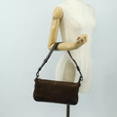 LOEWE Anagram Shoulder Bag Suede Leather Brown Silver Auth 187211SAV-25