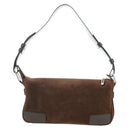 LOEWE Anagram Shoulder Bag Suede Leather Brown Silver Auth 187211SAV-2