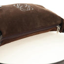 LOEWE Anagram Shoulder Bag Suede Leather Brown Silver Auth 187211SAV-6