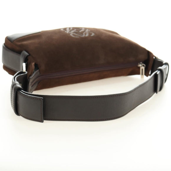 LOEWE Anagram Shoulder Bag Suede Leather Brown Silver Auth 187211SAV