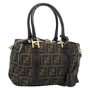 FENDI Zucca Canvas Hand Bag 2way Black Brown Auth 187214-1