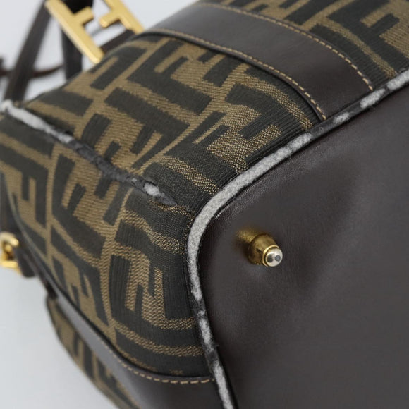 FENDI Zucca Canvas Hand Bag 2way Black Brown Auth 187214