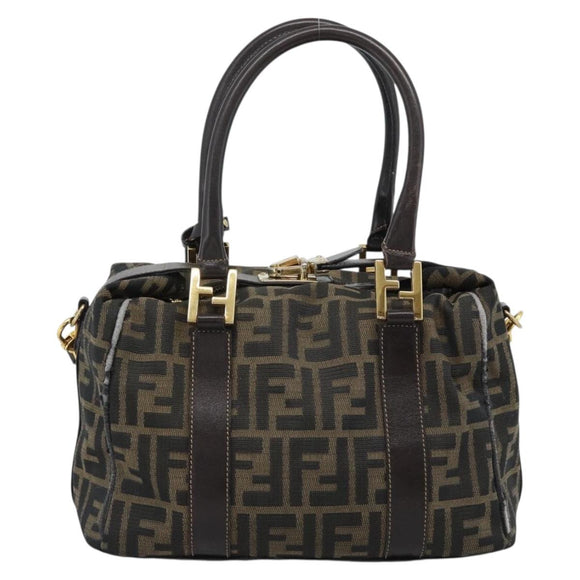 FENDI Zucca Canvas Hand Bag 2way Black Brown Auth 187214