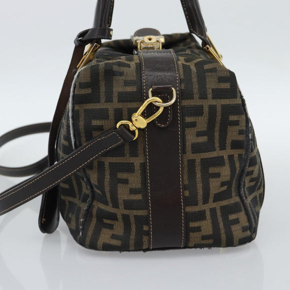 FENDI Zucca Canvas Hand Bag 2way Black Brown Auth 187214