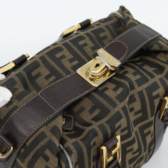 FENDI Zucca Canvas Hand Bag 2way Black Brown Auth 187214