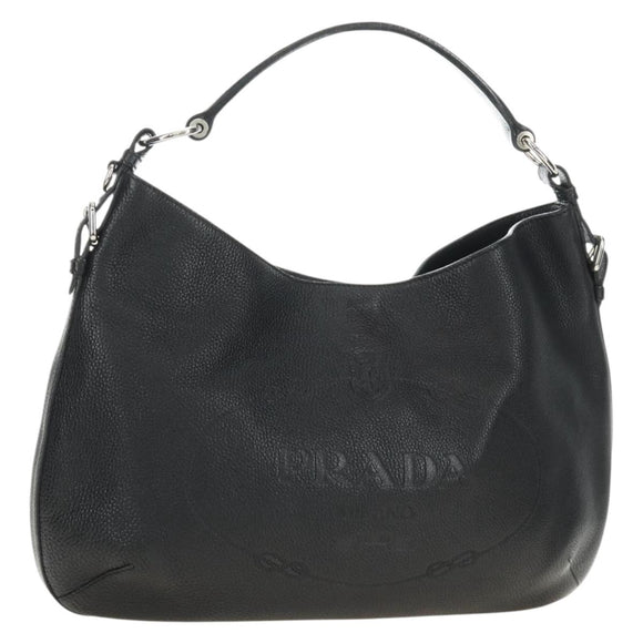 PRADA Shoulder Bag Leather Black Silver Auth 187215SAV