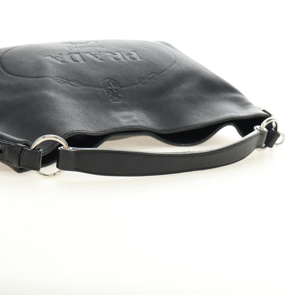 PRADA Shoulder Bag Leather Black Silver Auth 187215SAV