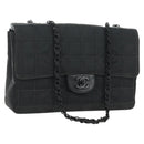 CHANEL Choco Bar Chain New Travel Line Bag Canvas Black CC Auth 187224SAV-1