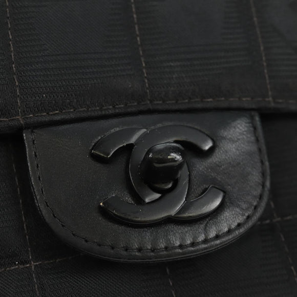 CHANEL Choco Bar Chain New Travel Line Bag Canvas Black CC Auth 187224SAV