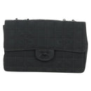 CHANEL Choco Bar Chain New Travel Line Bag Canvas Black CC Auth 187224SAV-13