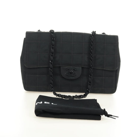 CHANEL Choco Bar Chain New Travel Line Bag Canvas Black CC Auth 187224SAV