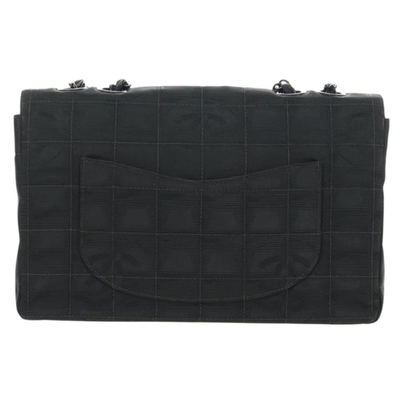 CHANEL Choco Bar Chain New Travel Line Bag Canvas Black CC Auth 187224SAV