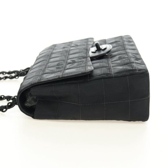 CHANEL Choco Bar Chain New Travel Line Bag Canvas Black CC Auth 187224SAV