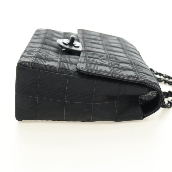 CHANEL Choco Bar Chain New Travel Line Bag Canvas Black CC Auth 187224SAV