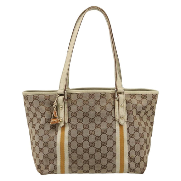 GUCCI GG Canvas Sherry Line Tote Bag Beige Gold 137396 Auth 187252