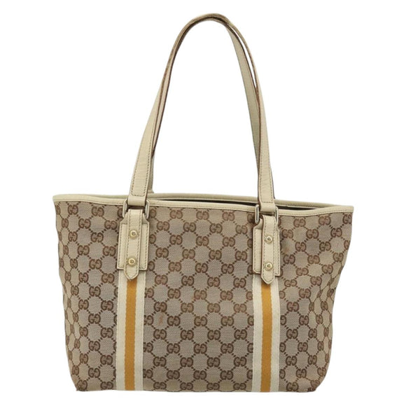 GUCCI GG Canvas Sherry Line Tote Bag Beige Gold 137396 Auth 187252