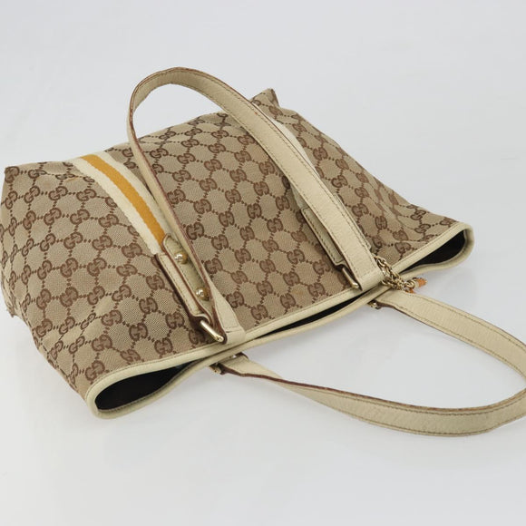 GUCCI GG Canvas Sherry Line Tote Bag Beige Gold 137396 Auth 187252