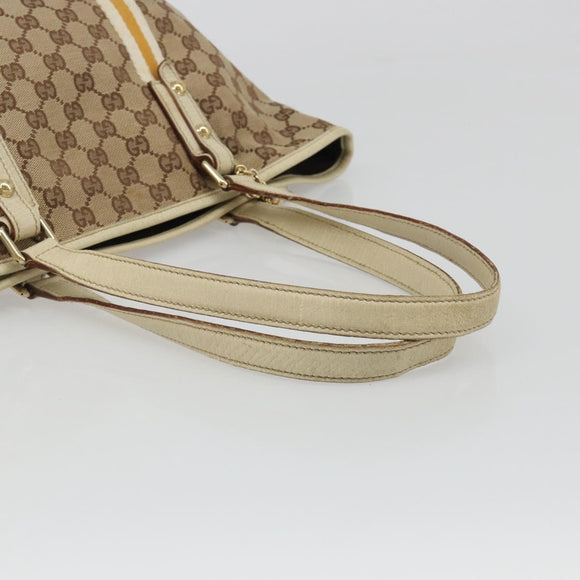GUCCI GG Canvas Sherry Line Tote Bag Beige Gold 137396 Auth 187252