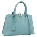 PRADA Hand Bag Safiano Leather 2way Turquoise Blue Gold Auth 187253V-1
