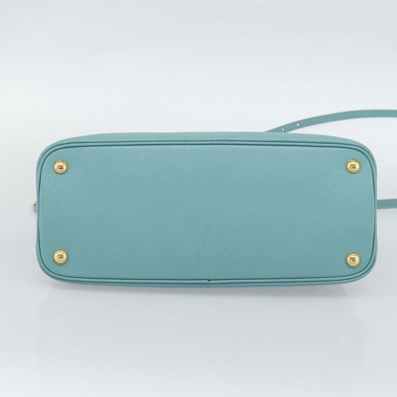 PRADA Hand Bag Safiano Leather 2way Turquoise Blue Gold Auth 187253V