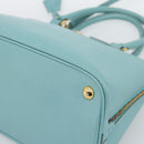 PRADA Hand Bag Safiano Leather 2way Turquoise Blue Gold Auth 187253V-17