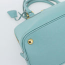 PRADA Hand Bag Safiano Leather 2way Turquoise Blue Gold Auth 187253V-18