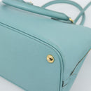 PRADA Hand Bag Safiano Leather 2way Turquoise Blue Gold Auth 187253V-19