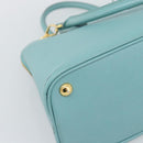 PRADA Hand Bag Safiano Leather 2way Turquoise Blue Gold Auth 187253V-20